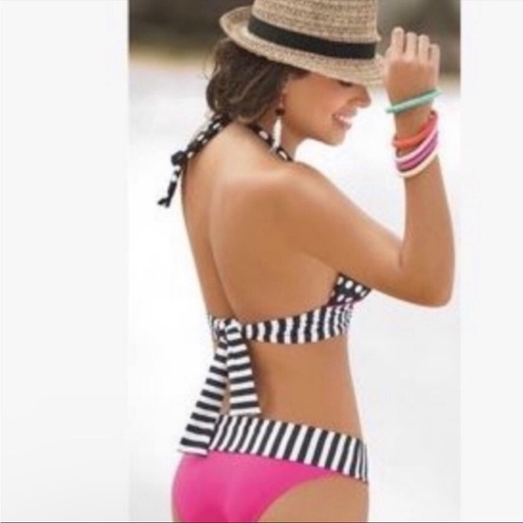 SANDORATTO Striped Polka Dot Bikini Swimsuit Swimwear Monte Carlo Buckle Front L - Picture 2 of 9